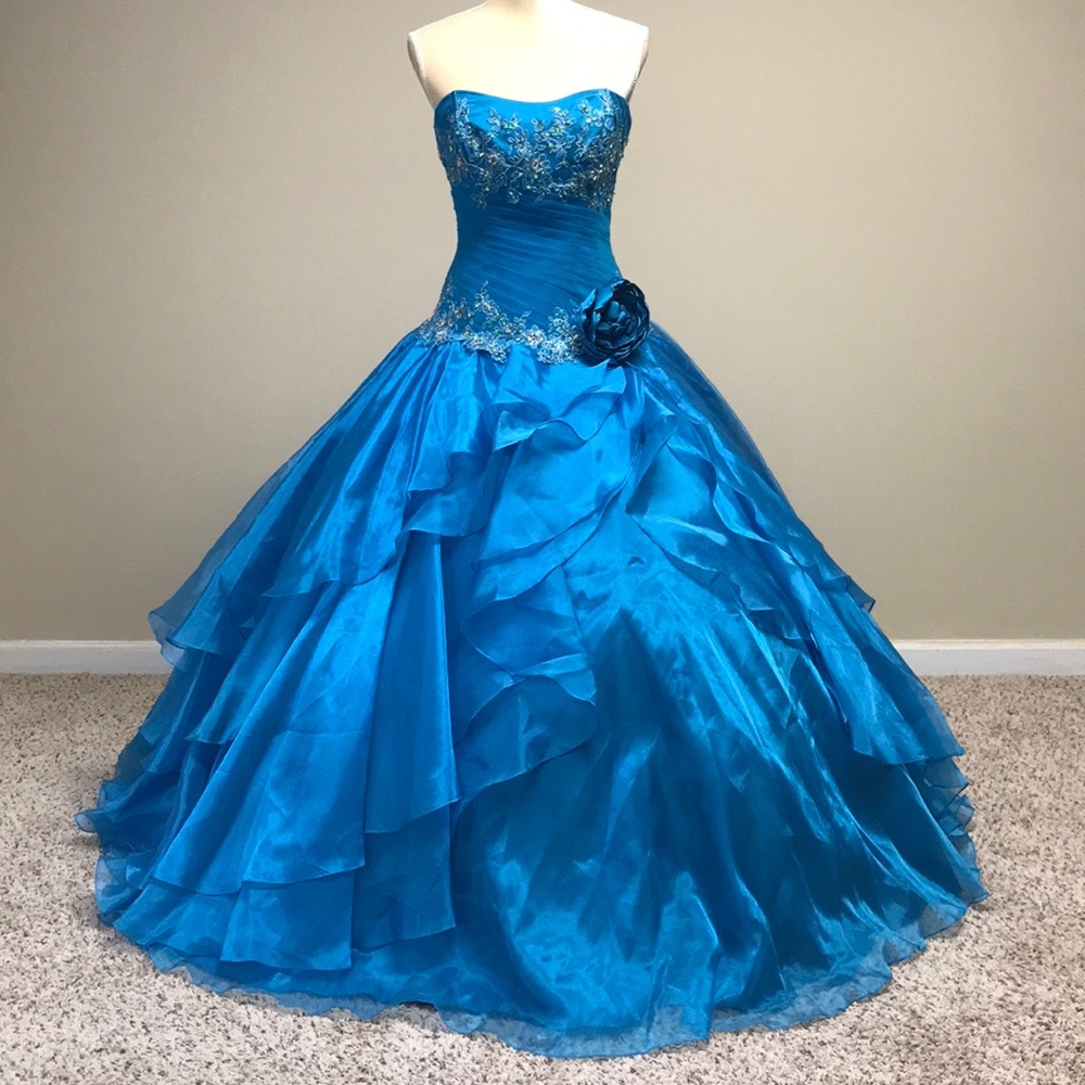 Allure Bridals Ball Gown – Peacock/Silver Elegance, Size 10 (Style #Q284)